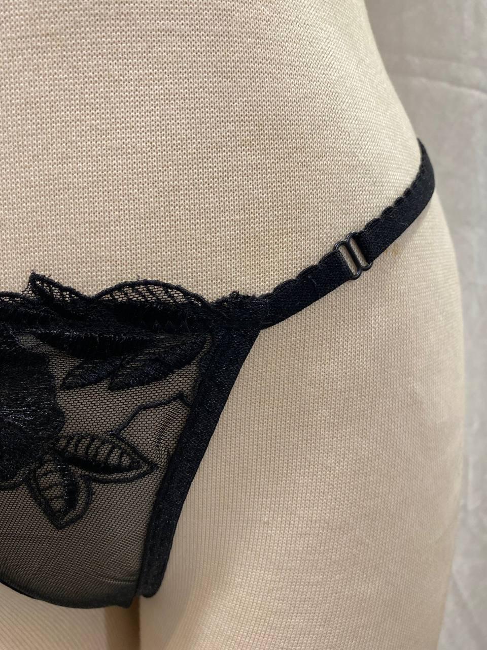 Handmade in İstanbul Black Floral Mesh Thong