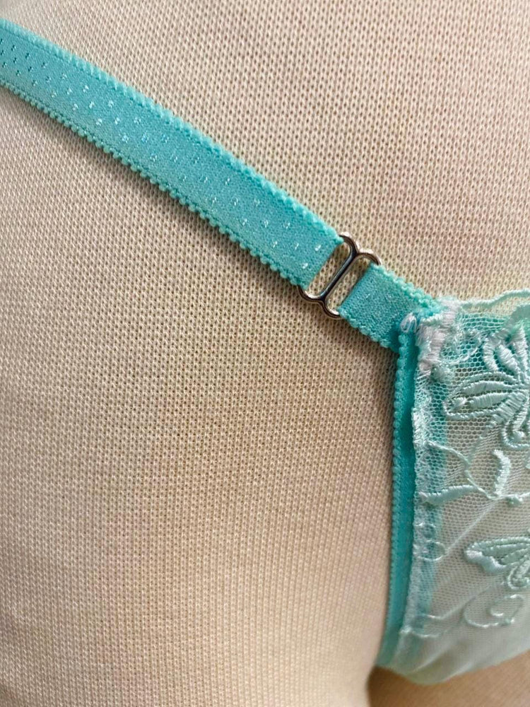 Aqua Blue Butterfly Lace Lingerie Set, Sheer Bralette Thong, Handmade Bridal Boudoir