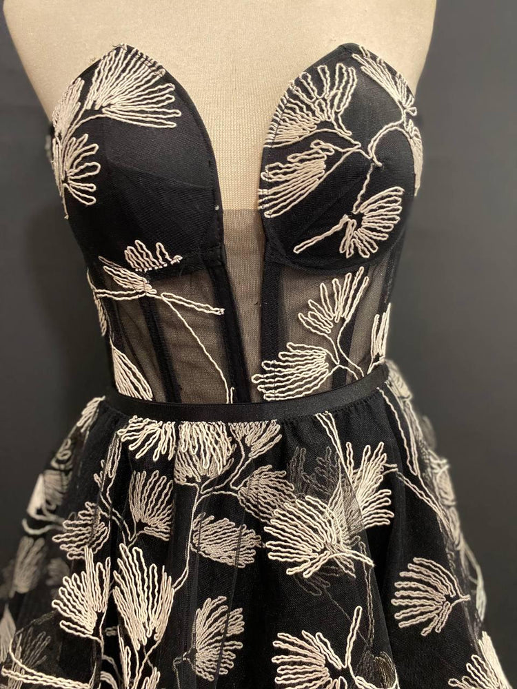 Embroidered Corset Dress Set, Botanical Line Art Evening Mini, Versatile Two-Piece Prom