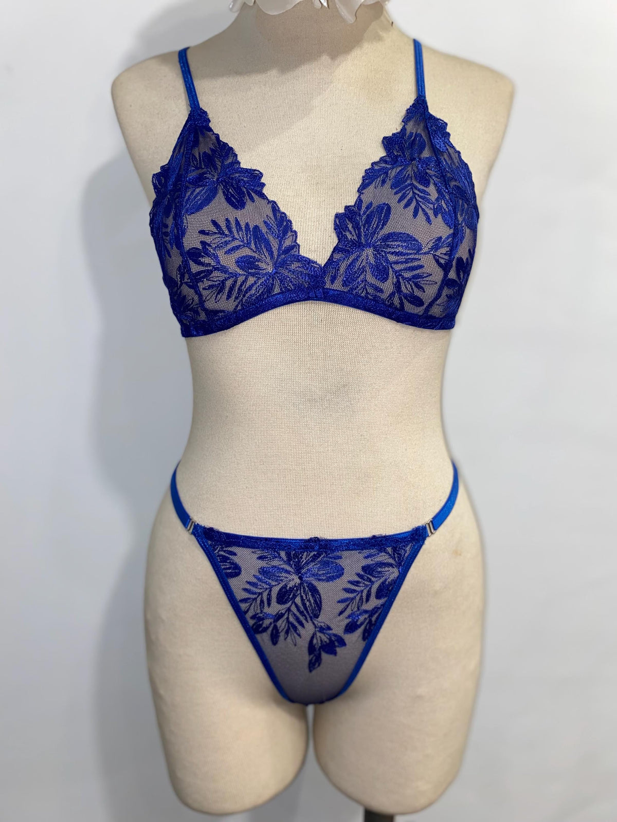 Handmade in Istanbul - Royal Blue Embroidered Lingerie Set –  Handmade Bralette & Thong