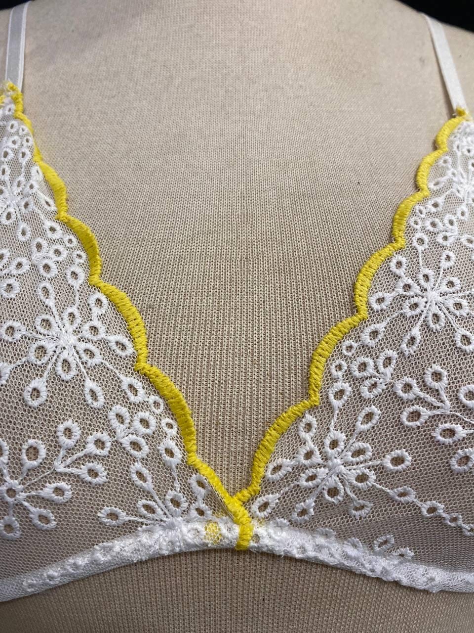 White Floral Lace Bralette, Handmade Soft Triangle Bra