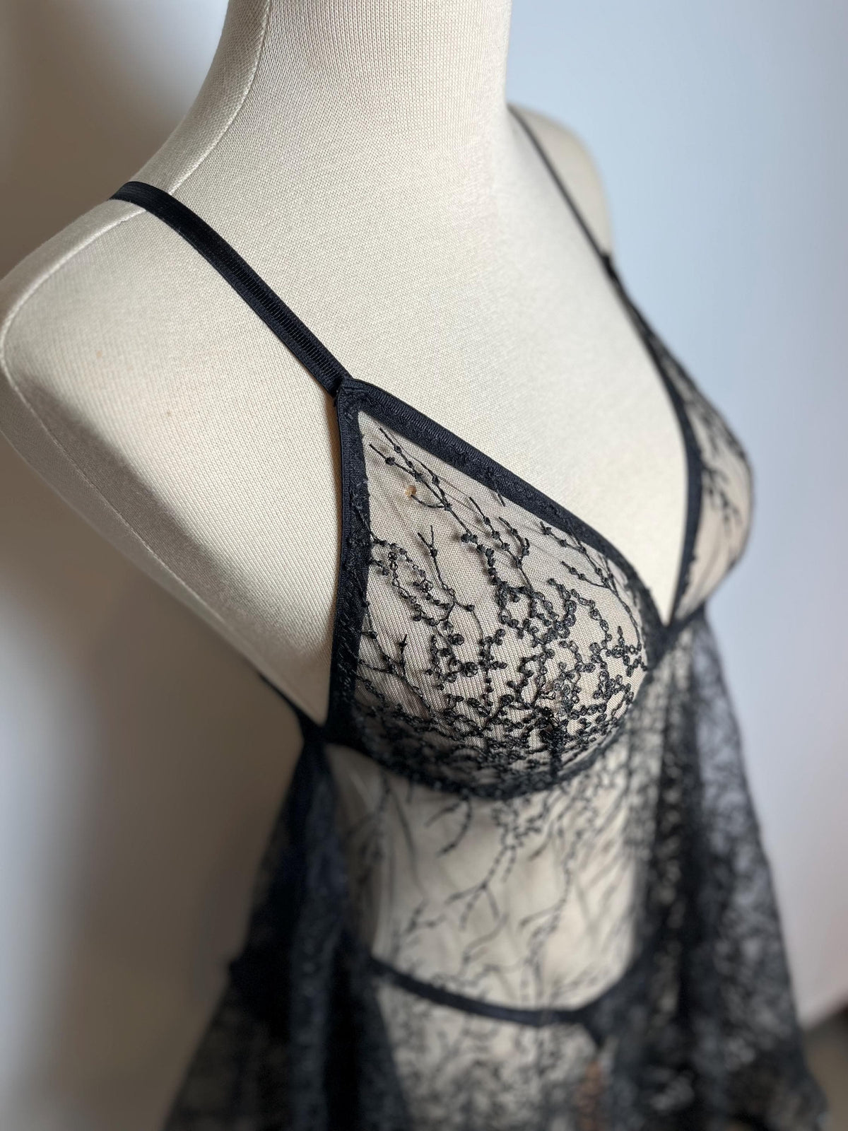 Handmade in İstanbul Midnight Lace Babydoll – Sheer Black Lingerie Set with Thong