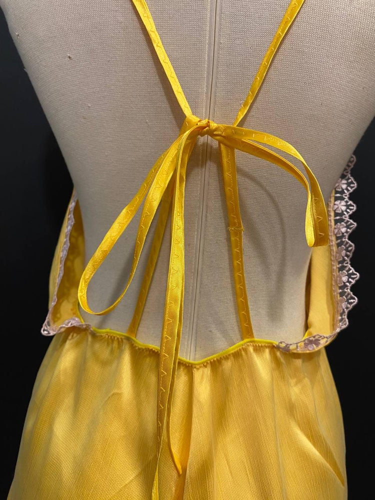Yellow Cupro Satin Romper with Floral Lace | Handmade Luxury Sleepwear