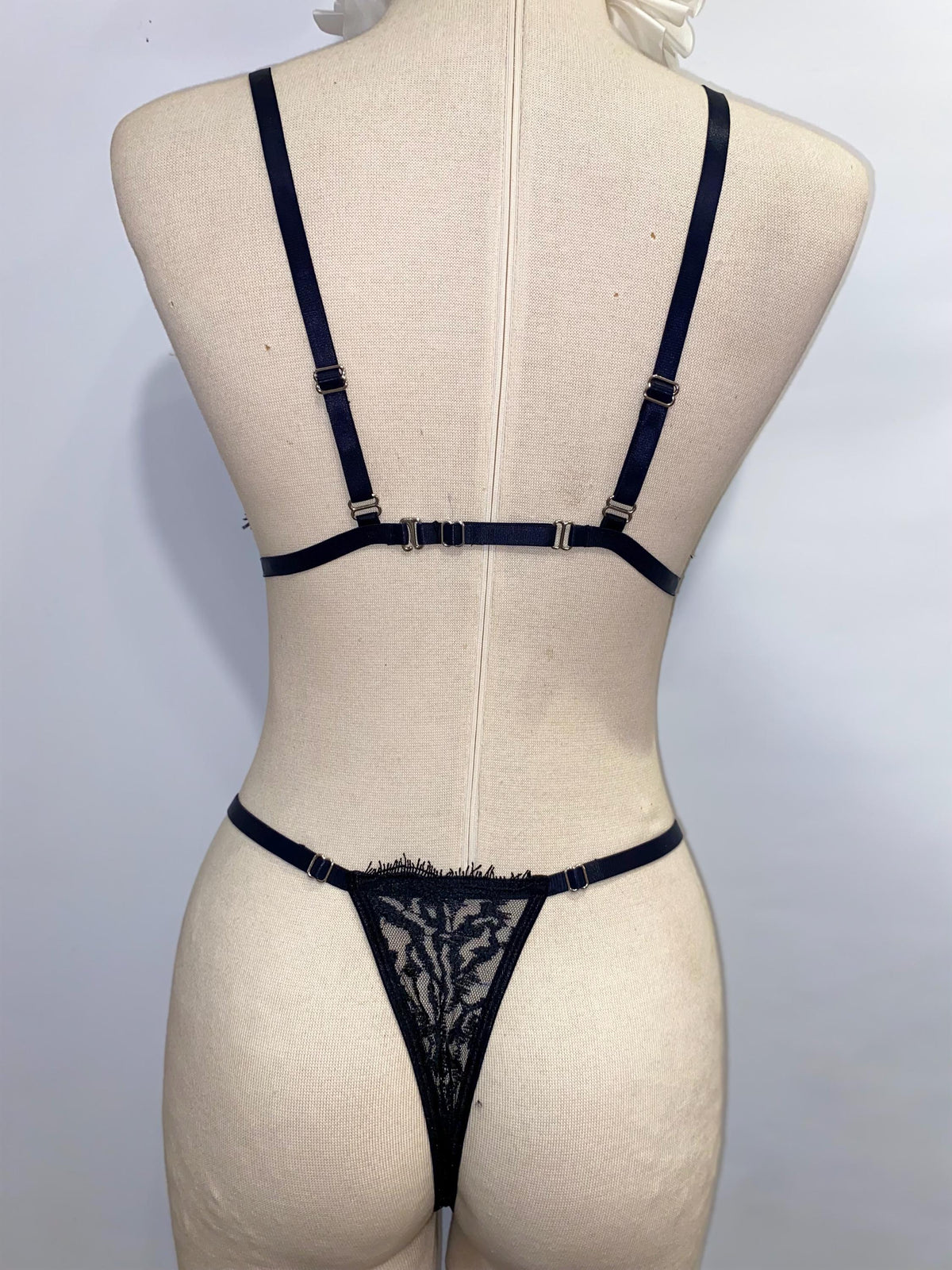 Handmade in Istanbul, A dark, sensual lingerie set handmade from sheer black lace.