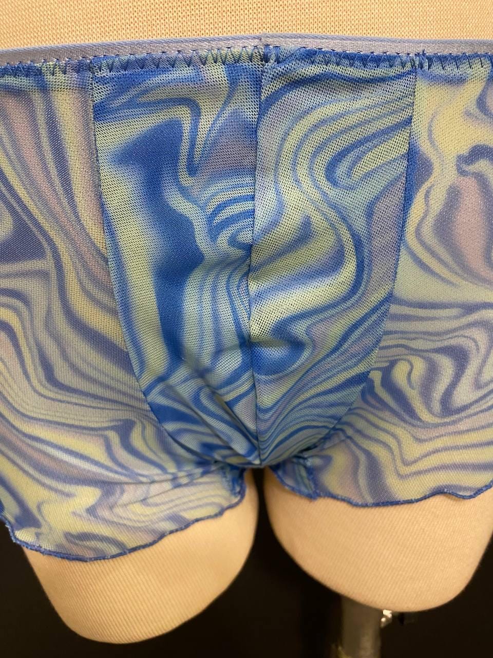 Blue Marble Mesh Boxer Shorts, Gender Neutral Lingerie