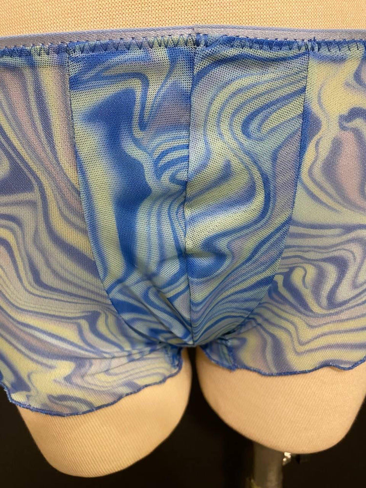 Blue Marble Mesh Boxer Shorts, Gender Neutral Lingerie