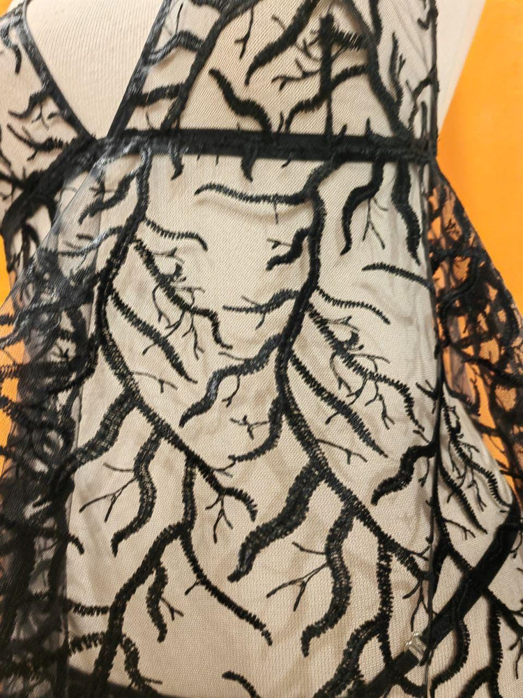 Dark Forest Sheer Babydoll – Black Embroidered Lingerie with Flowing Mesh and Adjustable Straps