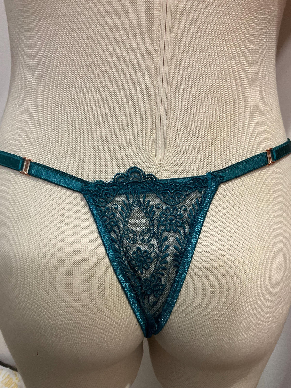 Emerald Green Floral Lace Lingerie Set • Sheer Embroidered Bralette & Thong • Sexy Mesh Underwear • Christmas Gift for Her