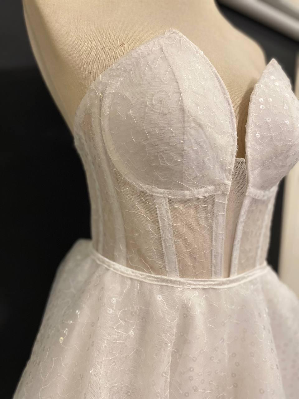 Handmade in İstanbul Convertible Sequin Tulle Wedding Dress, Corset Mini Bridal Outfit