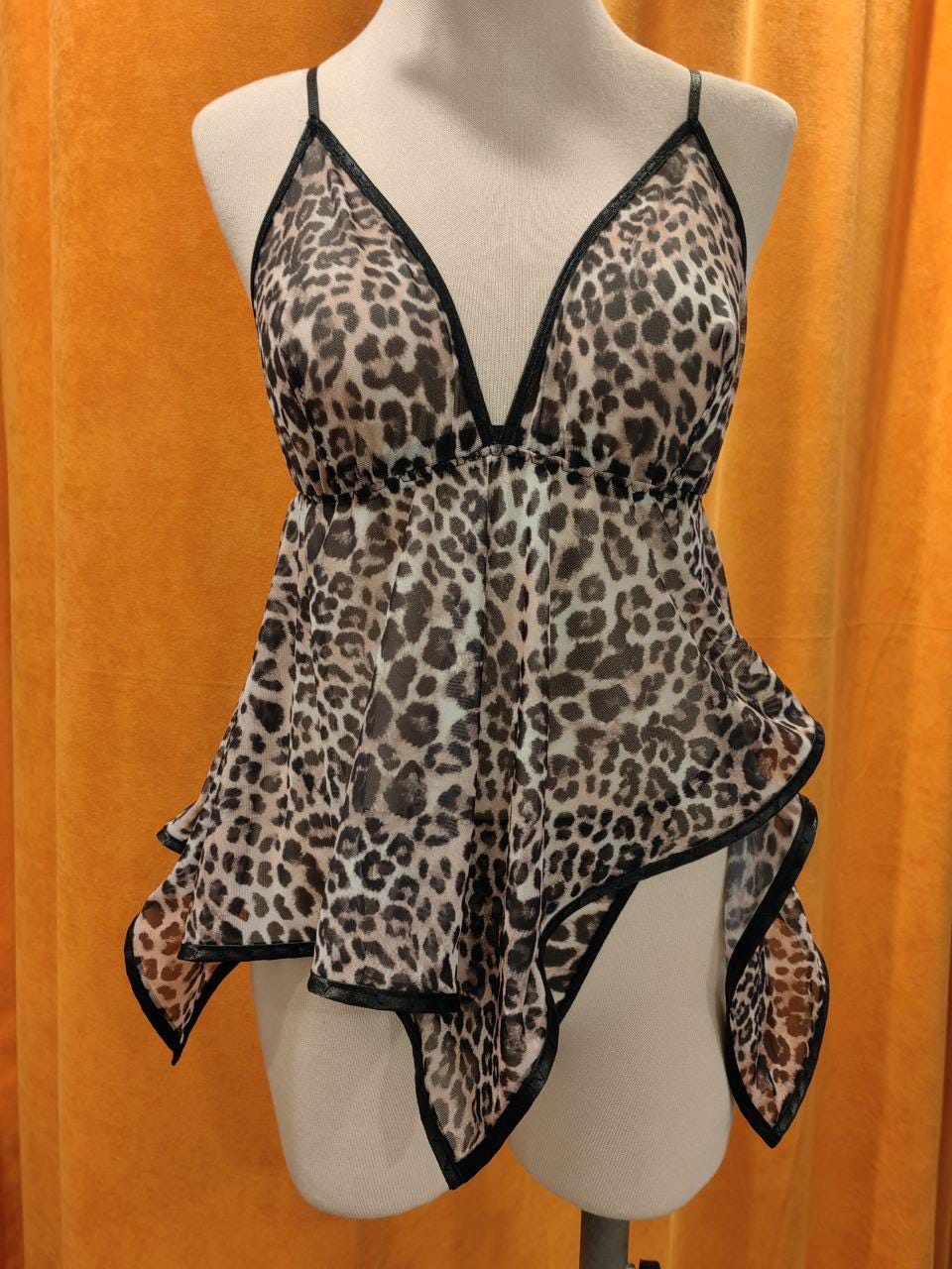 Black Handmade Leopard Babydoll Lingerie Set