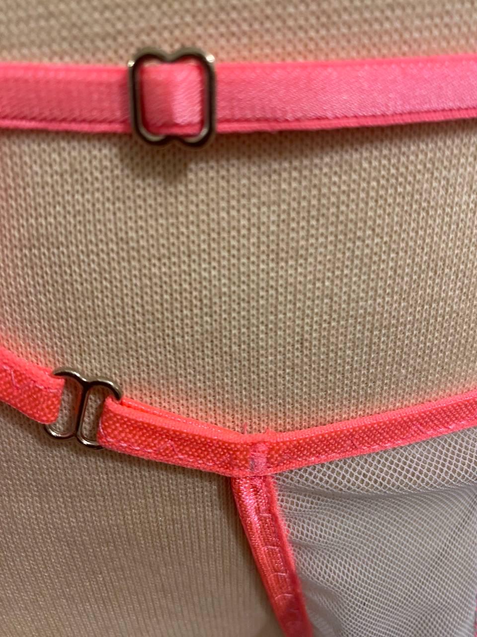 Baby Blue Sheer Skirted Thong | Adjustable Neon Pink Mesh Lingerie | Gender Inclusive Handmade Lingerie | Beyond Labels