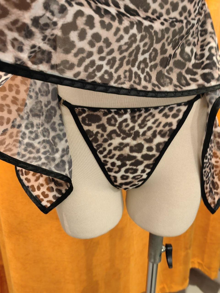 Black Handmade Leopard Babydoll Lingerie Set