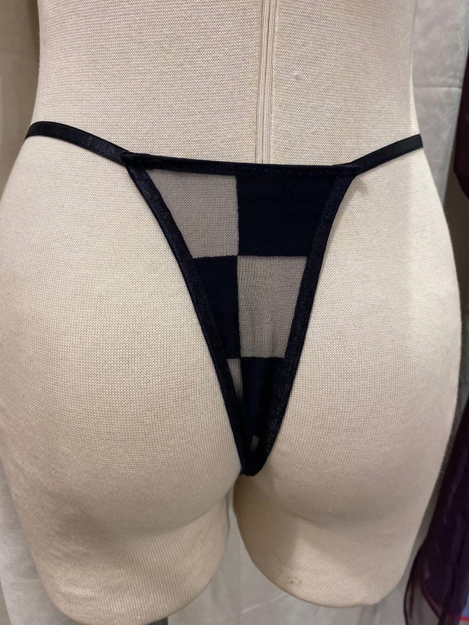 Handmade in İstanbul Black Geometric Mesh Thong
