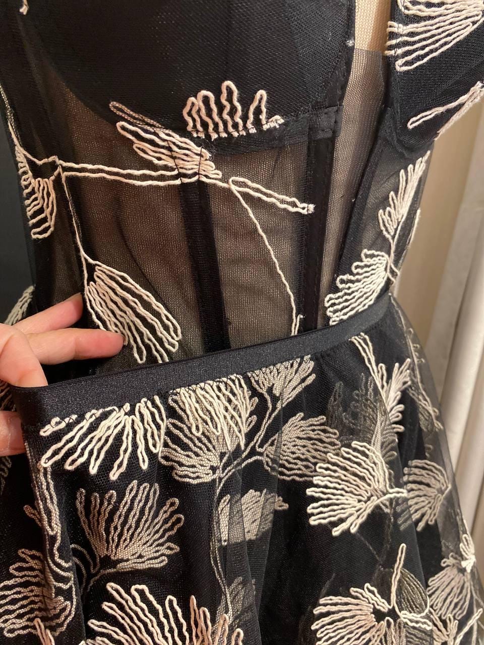 Embroidered Corset Dress Set, Botanical Line Art Evening Mini, Versatile Two-Piece Prom