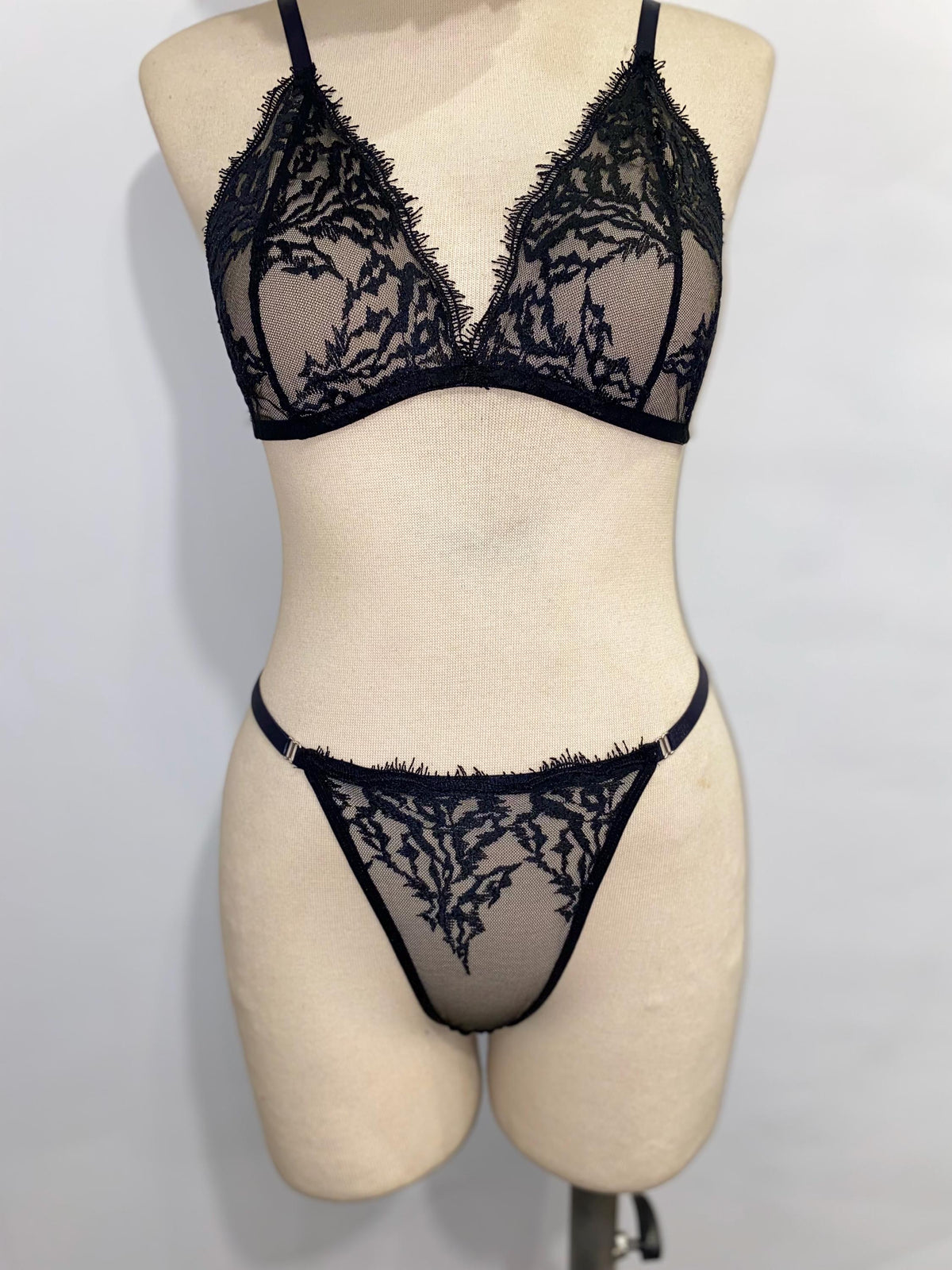 Handmade in Istanbul, A dark, sensual lingerie set handmade from sheer black lace.