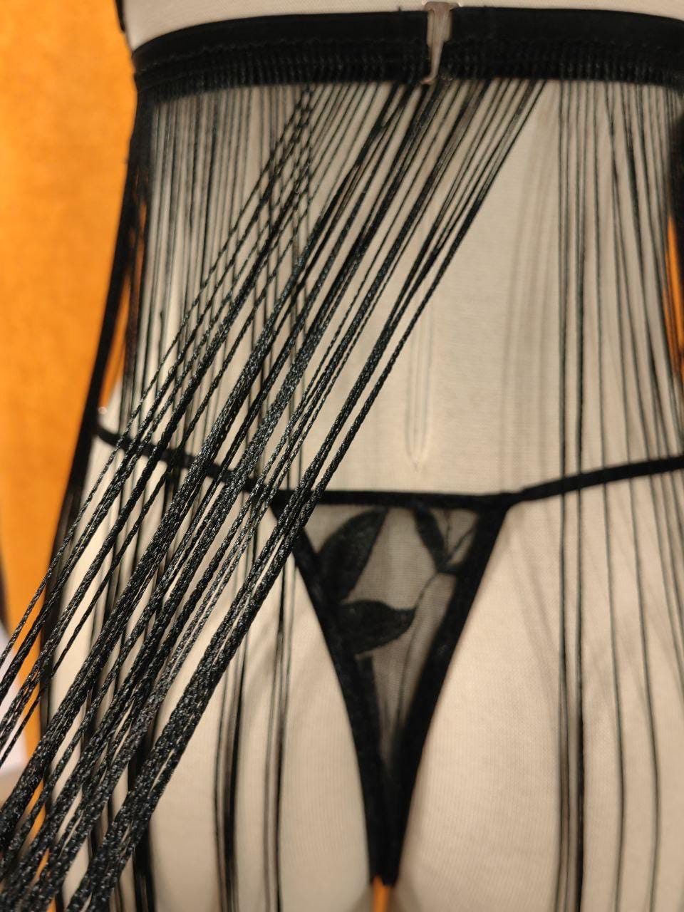 Handmade Black Lace Fringe Lingerie Set – Embroidered Floral 1920’s dress