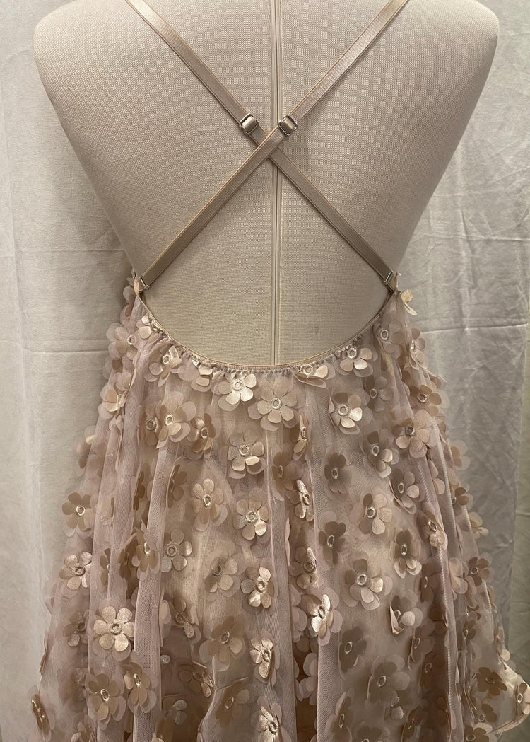 Luxury Floral Babydoll Lingerie Set, 3D Flower Sheer Mesh Nightgown, Bridal Lingerie, Honeymoon Gift, Handmade Lingerie, Ivory Nude