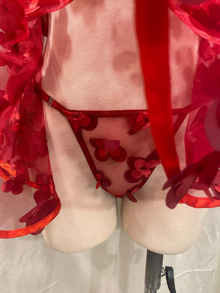 Handmade in İstanbul Red Sheer Babydoll Lingerie – Floral Applique Mesh Nightdress